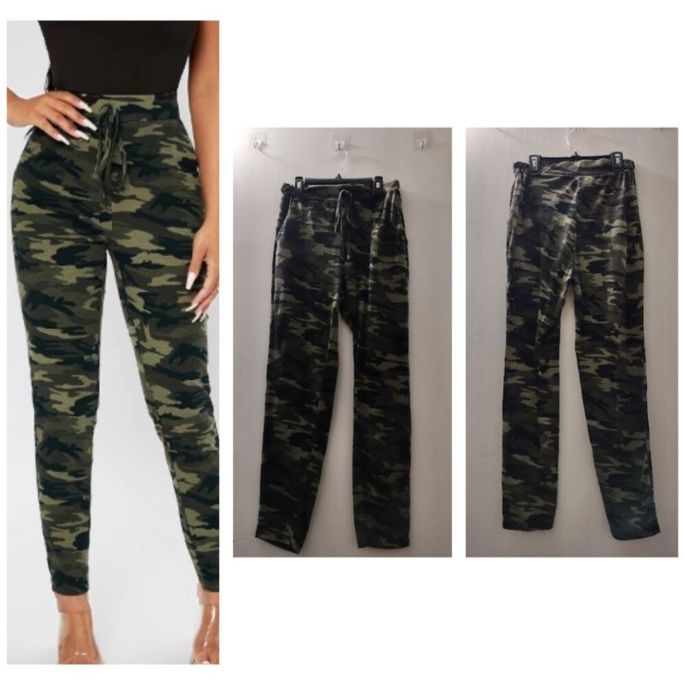 Petite Green Camo Print High Waist Skinny Pant